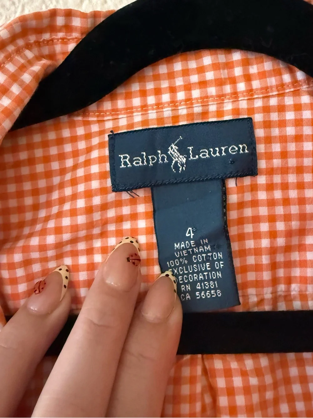 Ralph Lauren Orange kids Gingham Short Sleeve Button-Down Shirt 4T preppy